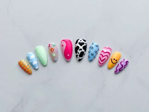 DELIA  Mix and Match Funky Fun Multicolored Pattern Press on - Etsy | Etsy (US)