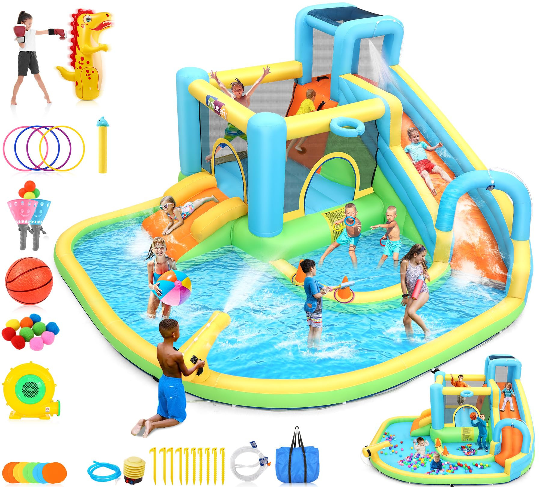 Mega Bounce House Waterslide for Kids, 12.8x12FT 13-in-1 Bouncy Castle With Catch Ball Set, Punch... | Amazon (US)
