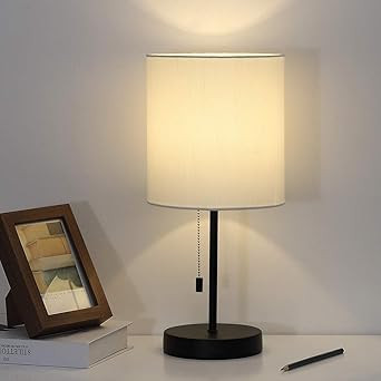 Black Desk Lamp, Nightstand Table Lamp, Metal Bedside Lamps with White Fabric Shade for Side Tabl... | Amazon (US)