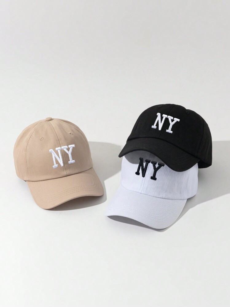 3pcs/1pack NY Embroidered Baseball Cap, Outdoor Sunscreen Casual Hat, Suitable For Boys & Girls, Spring/Autumn, For Travel, Beach, Vacation | SHEIN
