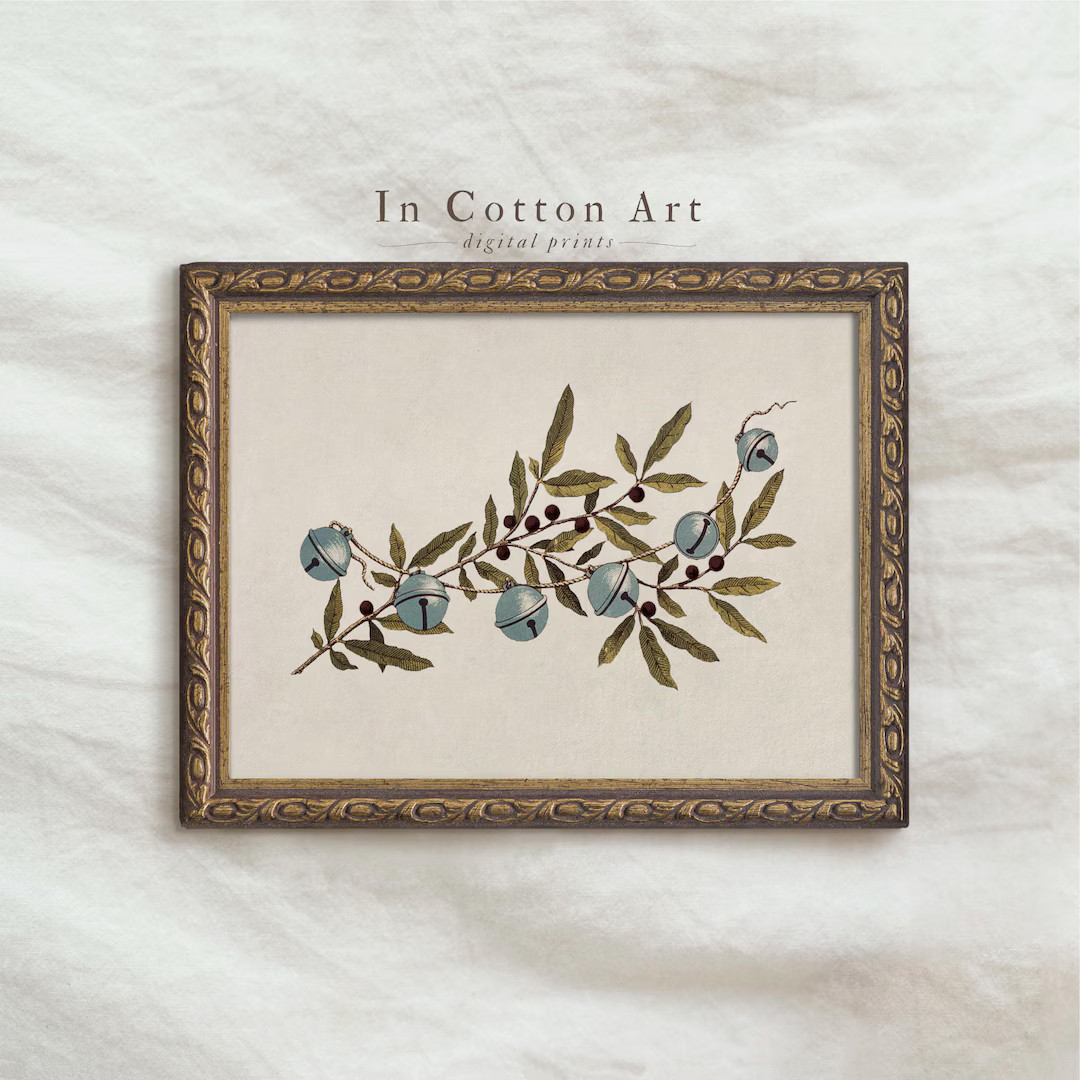 Vintage Christmas Botanical Bells Art Print / Holiday Jingle Bell Decor Digital Download / Festiv... | Etsy (US)