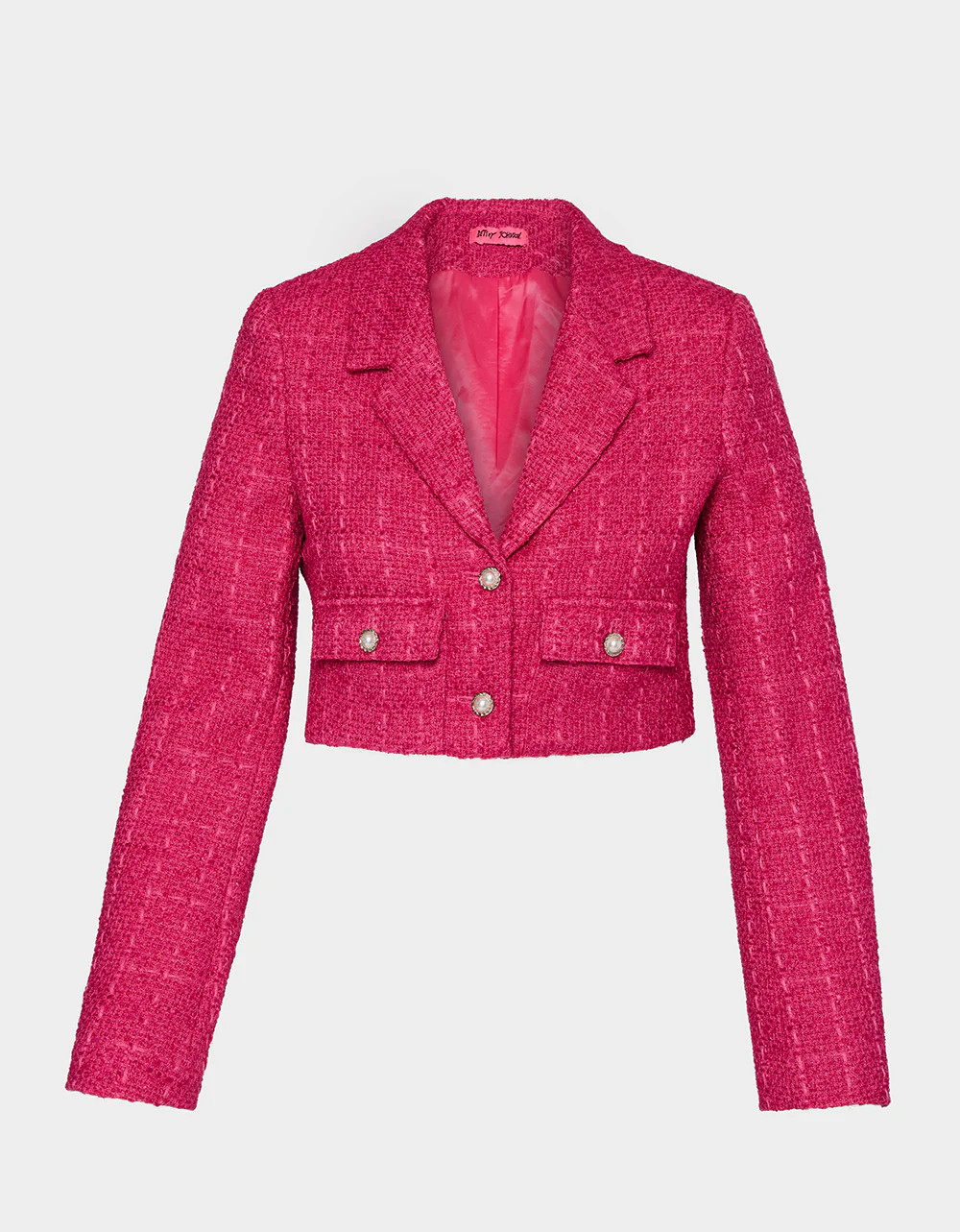TWEED CROPPED BLAZER HOT PINK Women"s Long-Sleeved Cropped Button-Up Jacket | Betsey Johnson