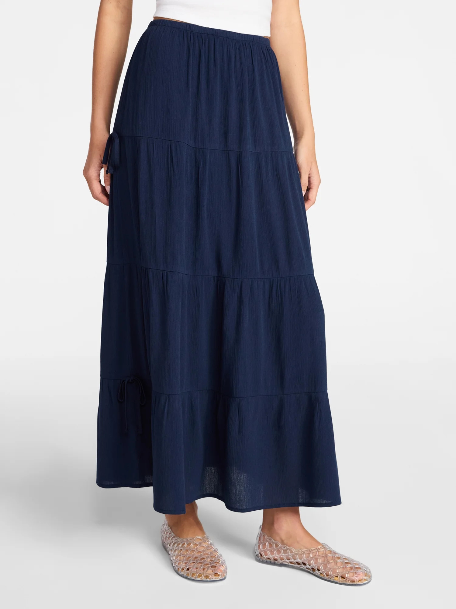 No Boundaries Side Tie Tiered Maxi Skirt, Women's and Women's Plus Sizes XXS-4X | Walmart (US)