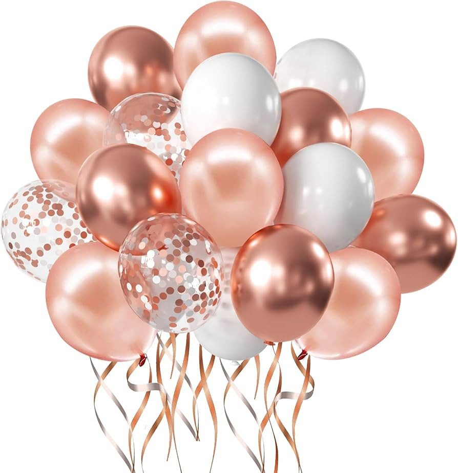 Zesliwy Rose Gold Confetti Balloons, 50 Pack 12 inch White and Rose Gold Latex Balloons with 33 F... | Amazon (US)