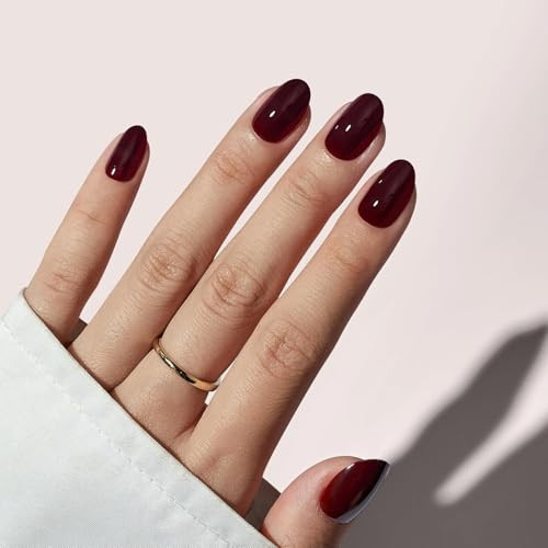 BTArtbox Press On Nails Short - Dark Red Press on Nails, Short Oval Fake Nails with Nail Glue, Fit Perfectly & Natural Reusable Stick on Nails in 16 Sizes Soft Gel Nail Kit, Coffee Bean | Amazon (US)