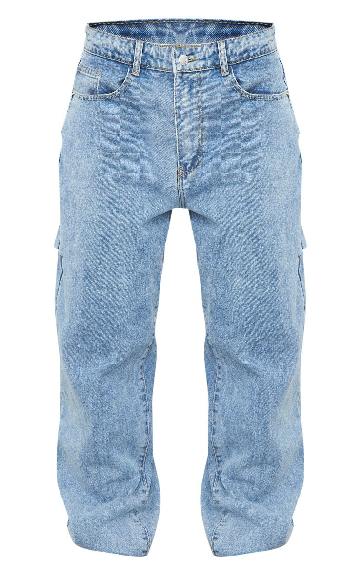 Light Blue Wash Thigh Split Baggy Boyfriend Jeans | PrettyLittleThing UK