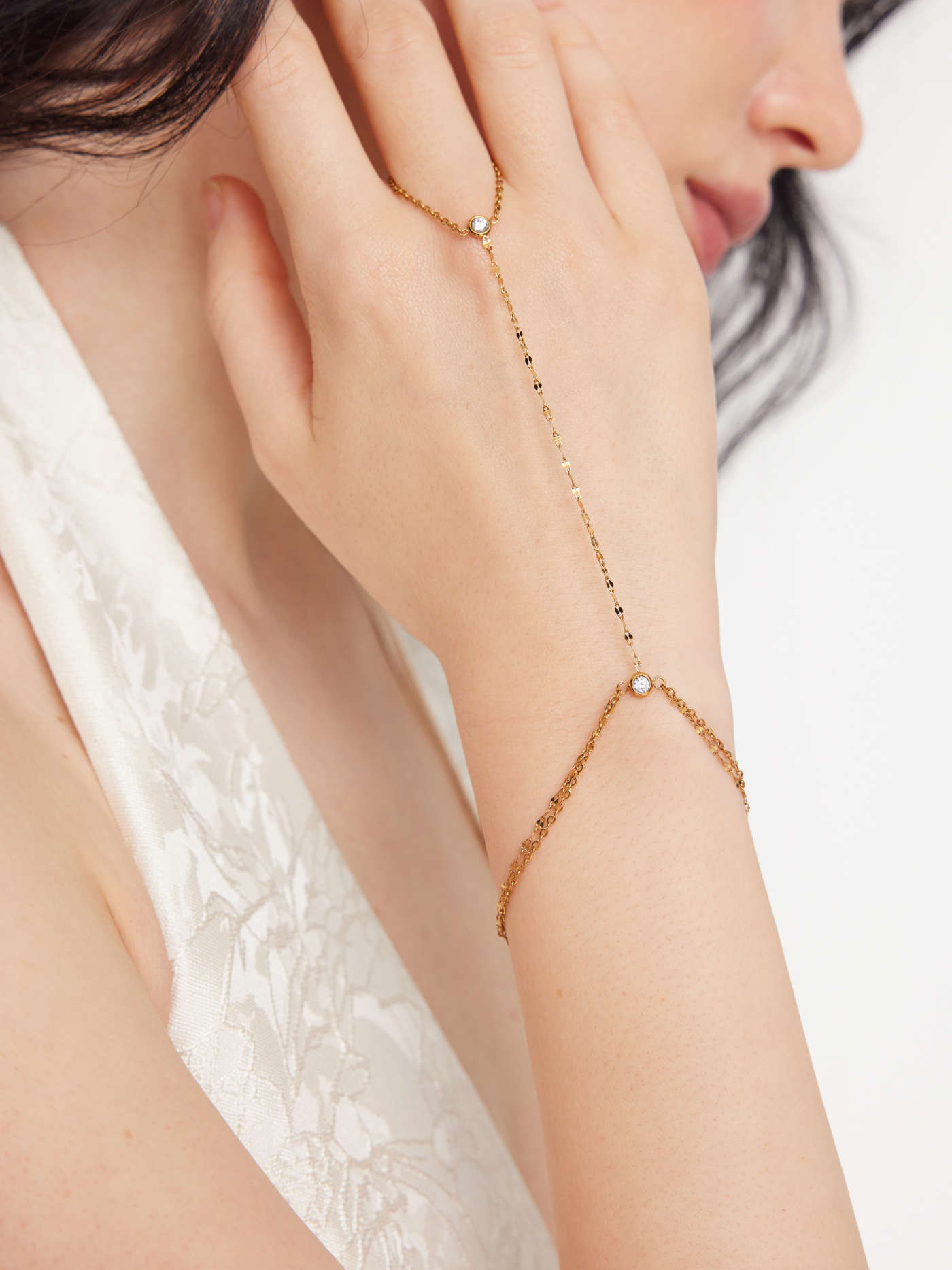Stainless Steel RHINESTONE DECOR HAND CHAIN BRACELET For Daily Casual Date Music Festival/Live Ho... | Cider