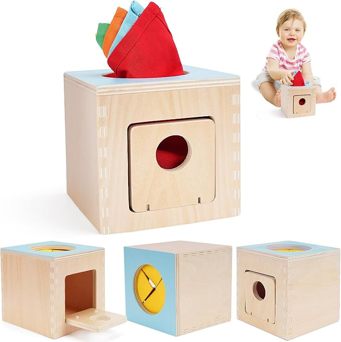 FCSONU Kids Toddler Toys, Montessori Baby Toys 0-6-12 Months, 1 Year Old Wooden Baby Tissue Box T... | Amazon (US)