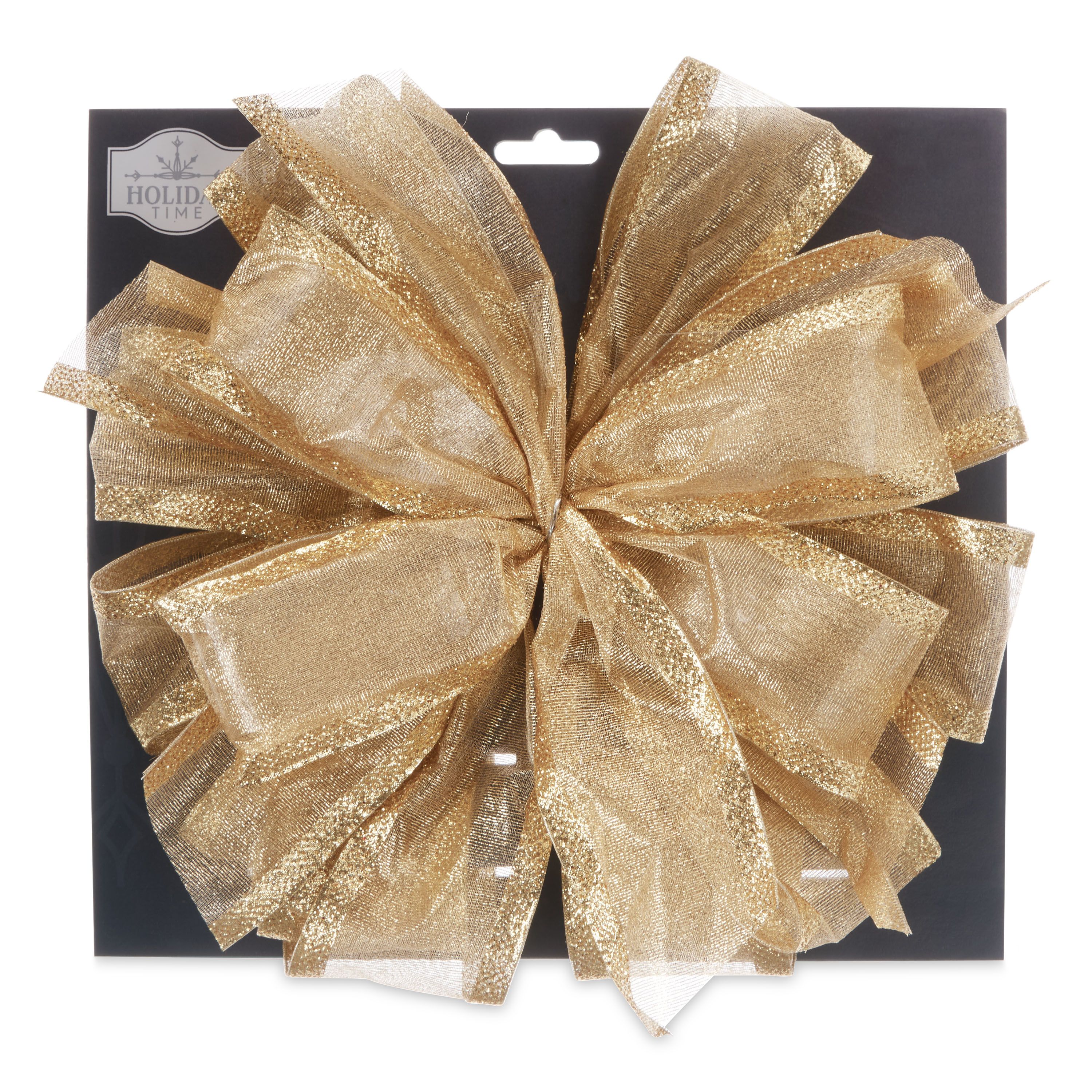 Holiday Time Wonderland Walk Gold Tree Topper Bow, 10-inch | Walmart (US)