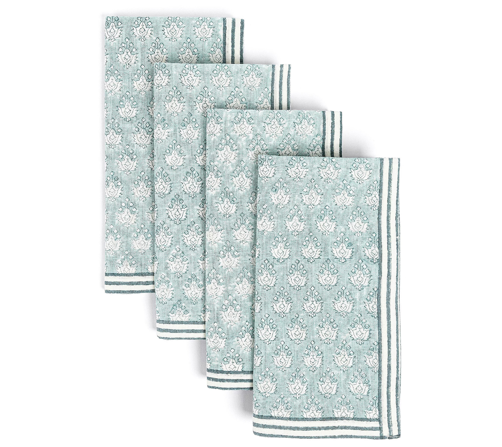 over&back Hand-Blocked Printed Cotton Cloth Nap kins, Set of 4 | QVC