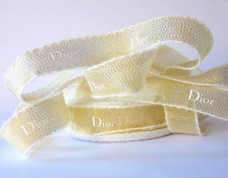 DIOR Vintage Perfumery Ribbon in Organza Gold and White Logo - sold by the meter - 3cm wide - the... | Etsy (US)