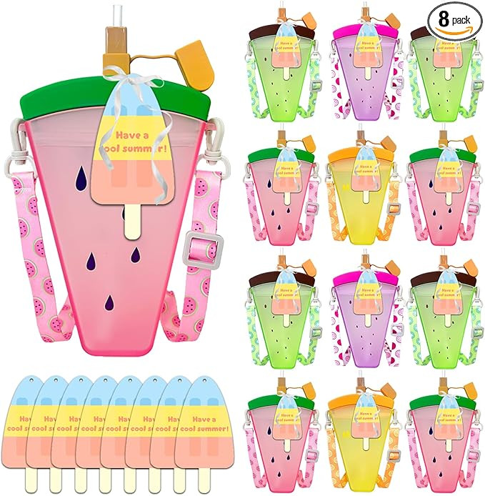 8 Sets End of Year Student Watermelon Water Bottles Gifts with Straw 320ml Portable Leak Proof Dr... | Amazon (US)