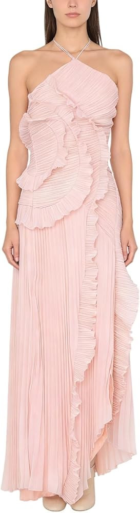 Pleated Lotus Edge Maxi Dress for Women, Backless Halter Sleeveless Cocktail, Asymmetrical Ruffle... | Amazon (US)