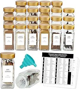 24 Spice Jars with Labels - 4oz Glass Spice Jars with Shaker Lids, 192 Spice Labels, 24 DIY Label... | Amazon (US)