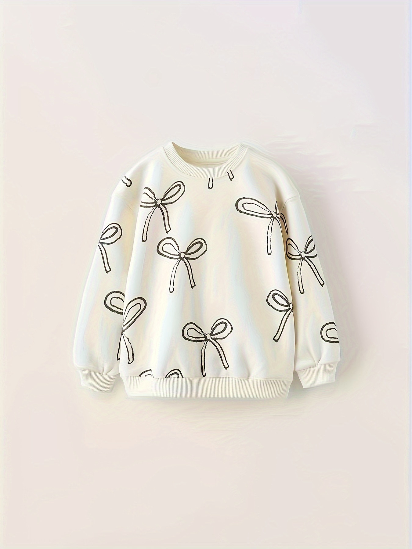 Cute Bows Print Girls Casual Pullover Round Neck Sweatshirt - Temu | Temu Affiliate Program