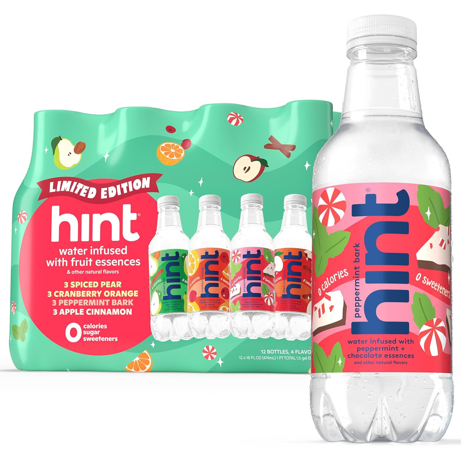 Hint Fruit-Infused Bottled Water, Winter Variety Pack - Sugar Free Flavored Water with Zero Calor... | Amazon (US)