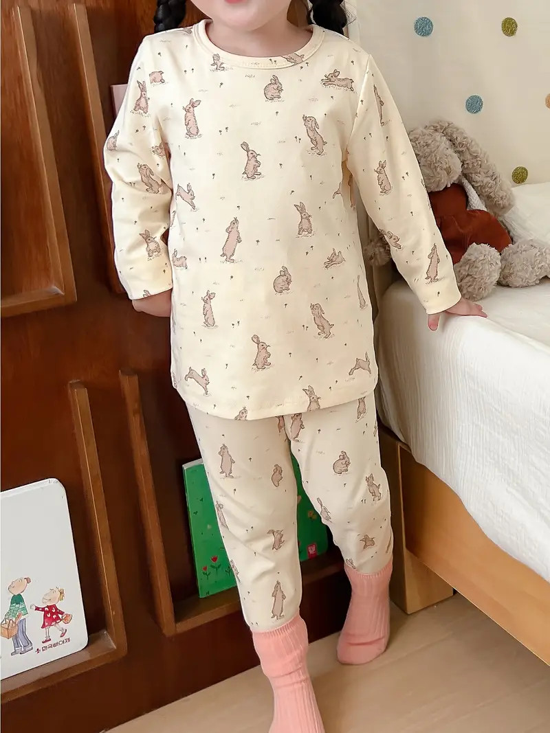 Girls Trendy Thin Pajama Sets Allover Cartoon Rabbit Deer - Temu | Temu Affiliate Program