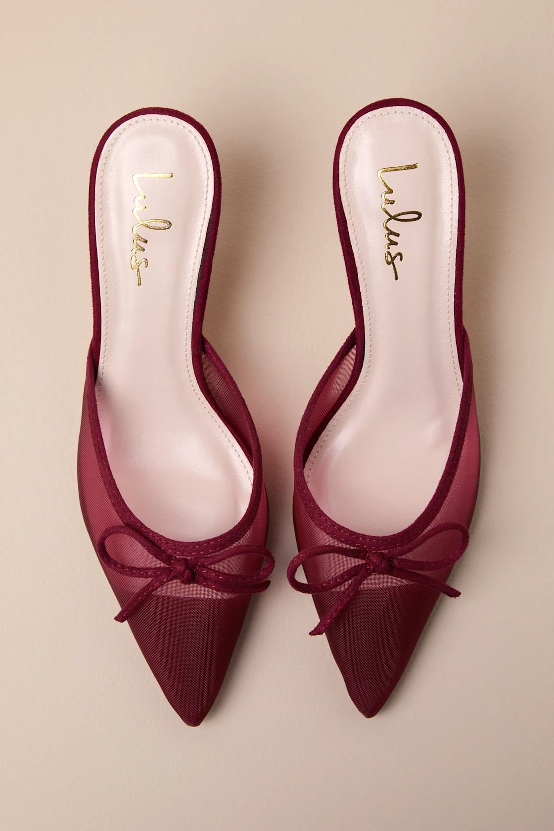 Cheralynn Burgundy Mesh Bow Pointed-Toe Mule Pumps | Lulus