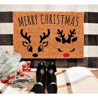 Merry Christmas Reindeers Doormat | Winter Custom Holiday Gift Idea Rudolph | Etsy (US)