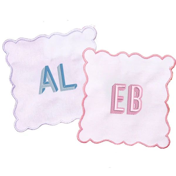 Embroidered Monogram Scalloped Cocktail Napkins (Set of 4) | Sprinkled With Pink