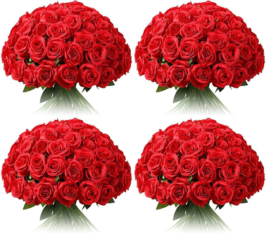 Tifuly 100 Pcs Red Roses Artificial Flowers Bulk, Realistic Long Stem Fake Silk Roses Bouquet for... | Amazon (US)