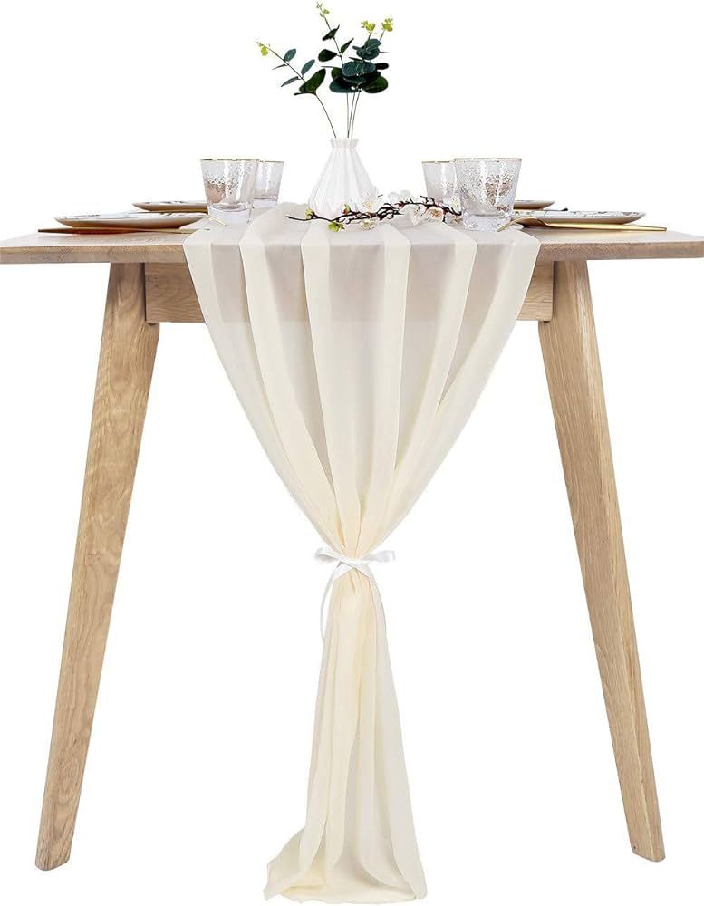 11ft 2 Packs Ivory Chiffon Table Runner 29x130 Inches Romantic Wedding Table Runner Linens Sheer Bridal Party Table Decorations Birthday Party | Amazon (US)