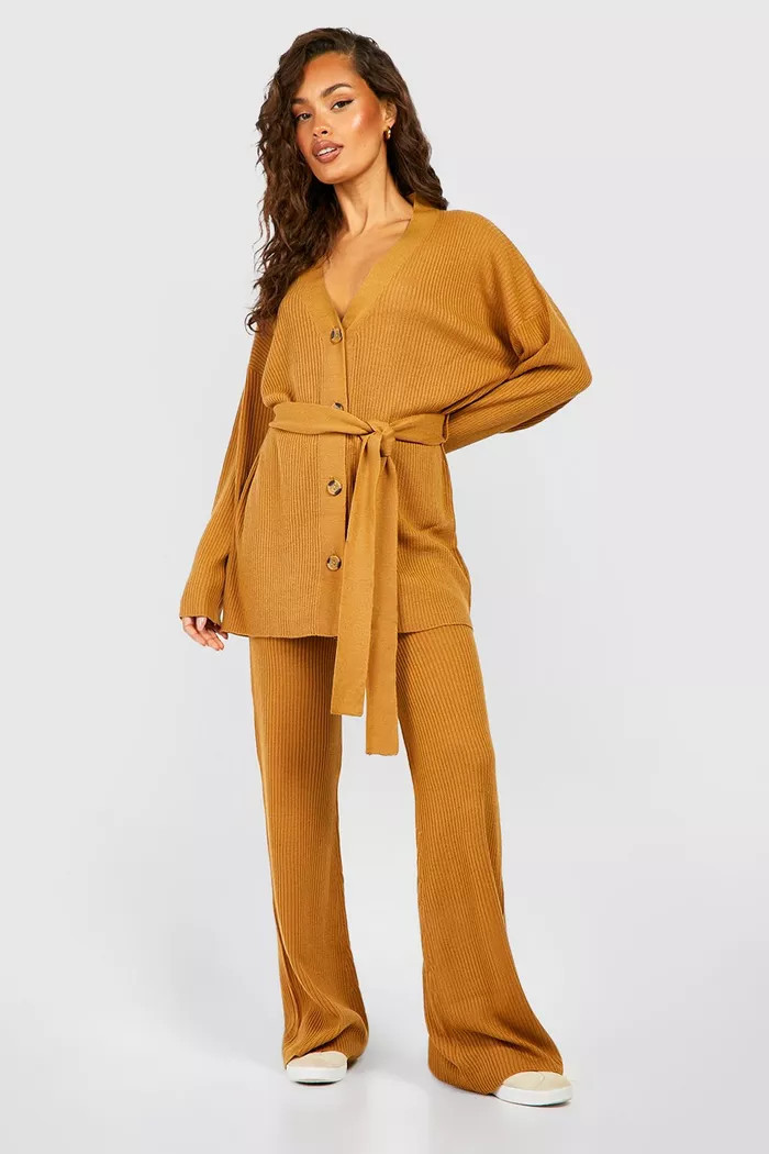 Knitted Cardigan & Wide Leg Trouser Co-ord | Boohoo.com (UK & IE)