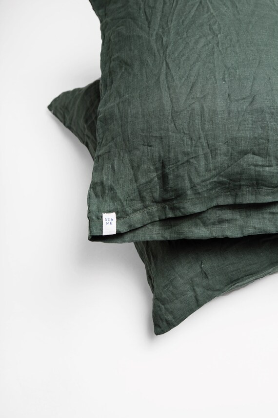 Emerald. Linen pillowcase. Dark green. US Full, US Queen, US King, Euro size | Etsy (US)