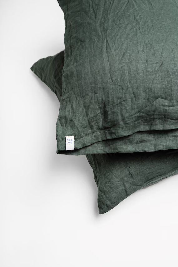 Emerald. Linen pillowcase. Dark green. US Full, US Queen, US King, Euro size | Etsy (US)