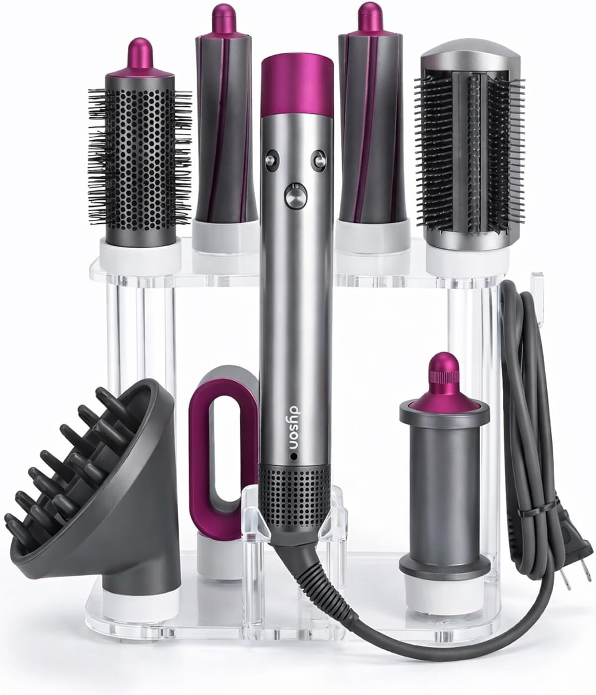 Dyson Airwrap Holder, Dyson Airwrap Organizer with 8 Slots, Clear Acrylic Stand for Shark Hair Dryer Holder, Wall-Mounted or Freestanding with Silicone Pads Bathroom Vanity Table | Amazon (US)