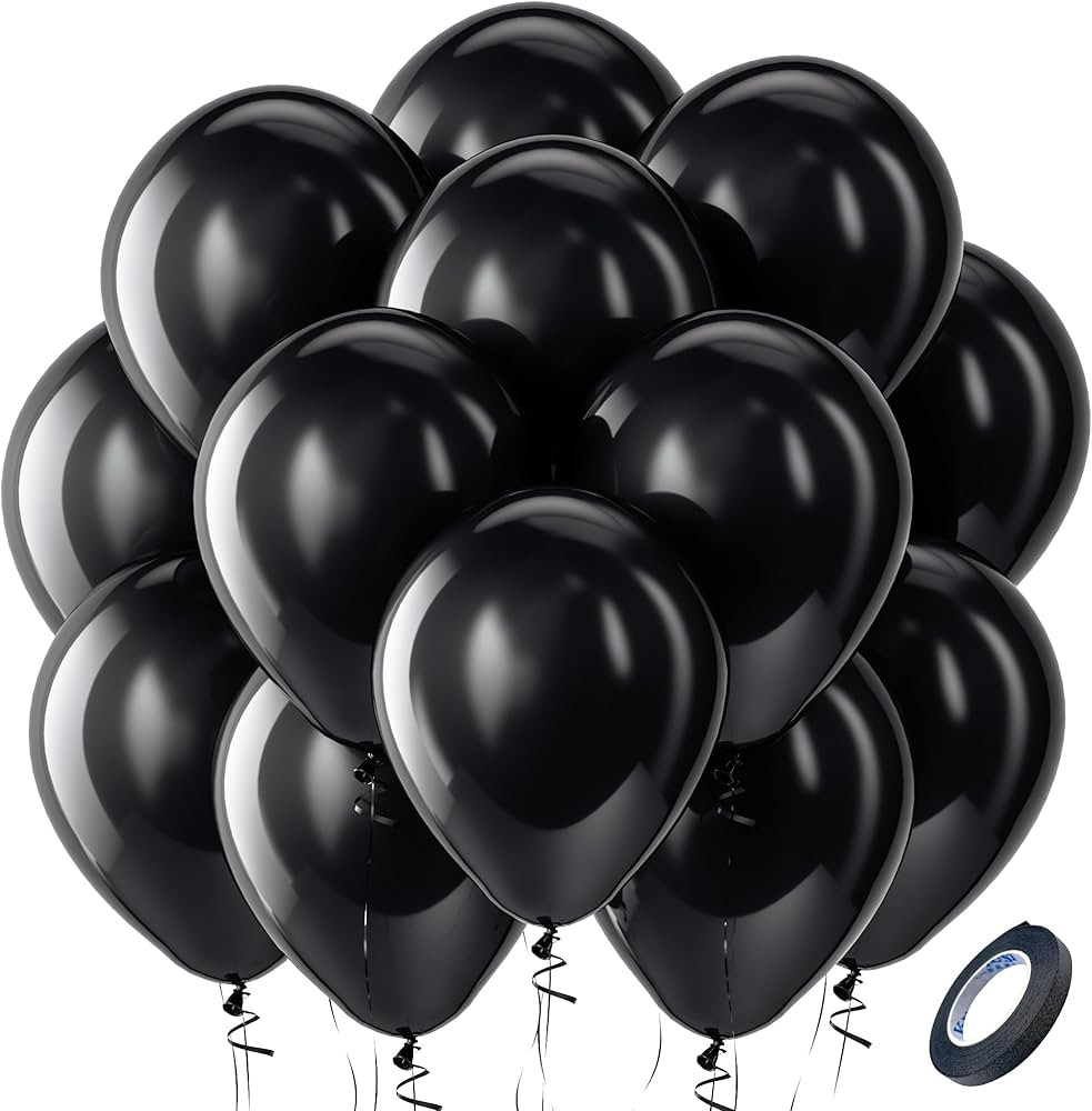 Bezente Black Balloons Latex Party Balloons - 100 Pack 12 inch Round Helium Balloons for Black Th... | Amazon (US)