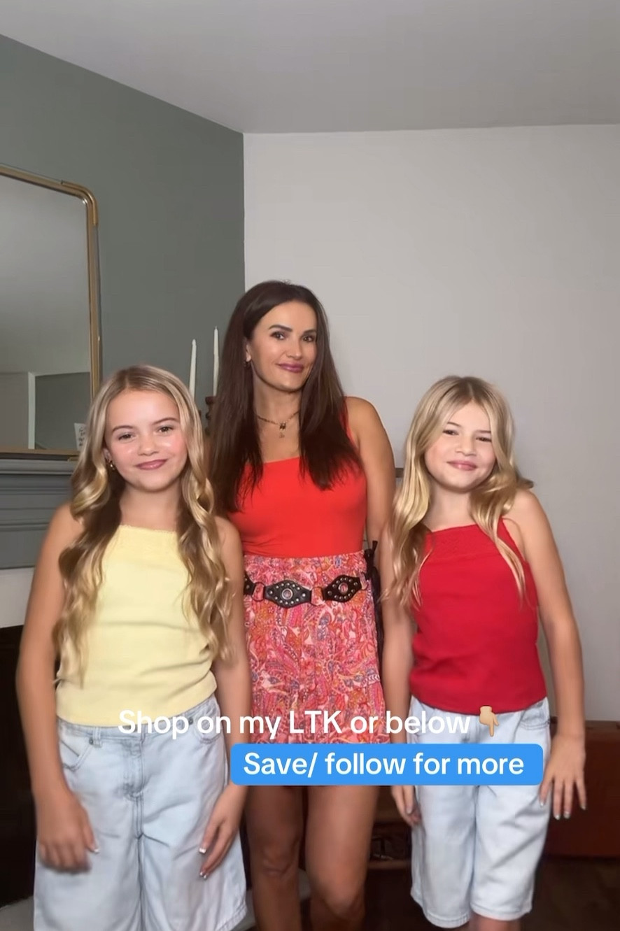Mom and daughter affordable outfit INSPO from Walmart! These looks are so cute and perfect for summer! The girls are obsessed with these “jorts” and have been wearing them on repeat. The knit tank they’re wearing has the cutest crochet details and it’s only $6. I absolutely love these bodysuits bc they totally feel like Skims for less. My boho skirt also comes in white. These matching mom and daughter looks are perfect to mix and match all summer long! 

#LTKStyleTip #LTKFamily #LTKSeasonal
