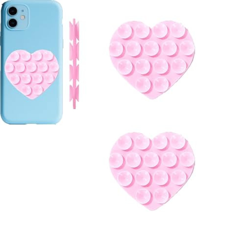 Rookii Double-Sided Heart Shaped Silicone Suction Phone Case Mount,Non Slip Suction Cup Phone Mount,Hands-Free Accessories Holder for Selfies and Videos (Pink) | Amazon (US)
