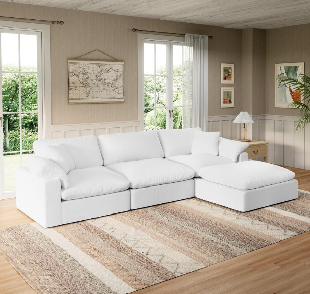 Modular Sectional Sofa Cloud Couch,Down Filled Comfy Cloud Modern Sofa,White Linen L Shape Oversized Couch Cushion Covers Removable Furniture for Living Room 

 