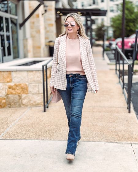 On Wednesdays we wear pink-even if it’s blush pink!
Blazer-size small
Sweatshirt-size small-get 10% off with code MARNIEXSPANX
Jeans-size 6

#businesscasual #tweed #spanx #airessentials #maurices #springoutfit #slimbootcut #midrise 

#LTKFind #LTKitbag #LTKworkwear