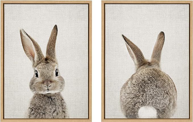 Kate and Laurel Sylvie Bunny Portrait and Bunny Tail Framed Canvas Wall Art by Amy Peterson, 18x2... | Amazon (US)