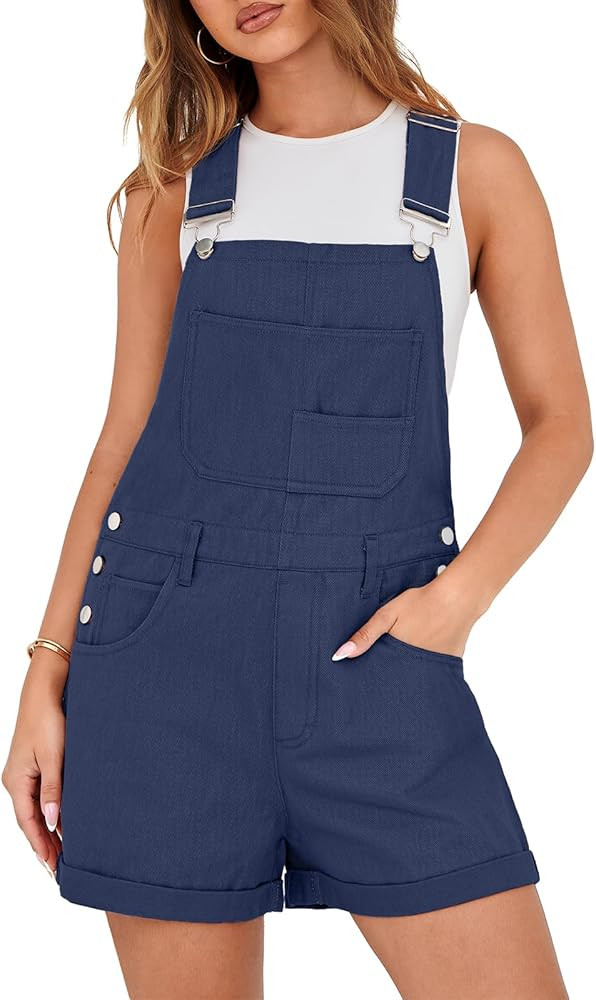 Lepunuo Rompers for Women Denim Overalls Summer Adjustable Casual Loose Fit Bib Jeans Short Jumps... | Amazon (US)