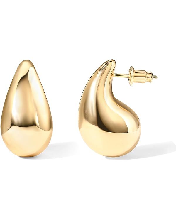 PAVOI 14K Gold Plated 925 Sterling Silver Post Teardrop Chunky Hoop Earrings | Lightweight Drop E... | Amazon (US)
