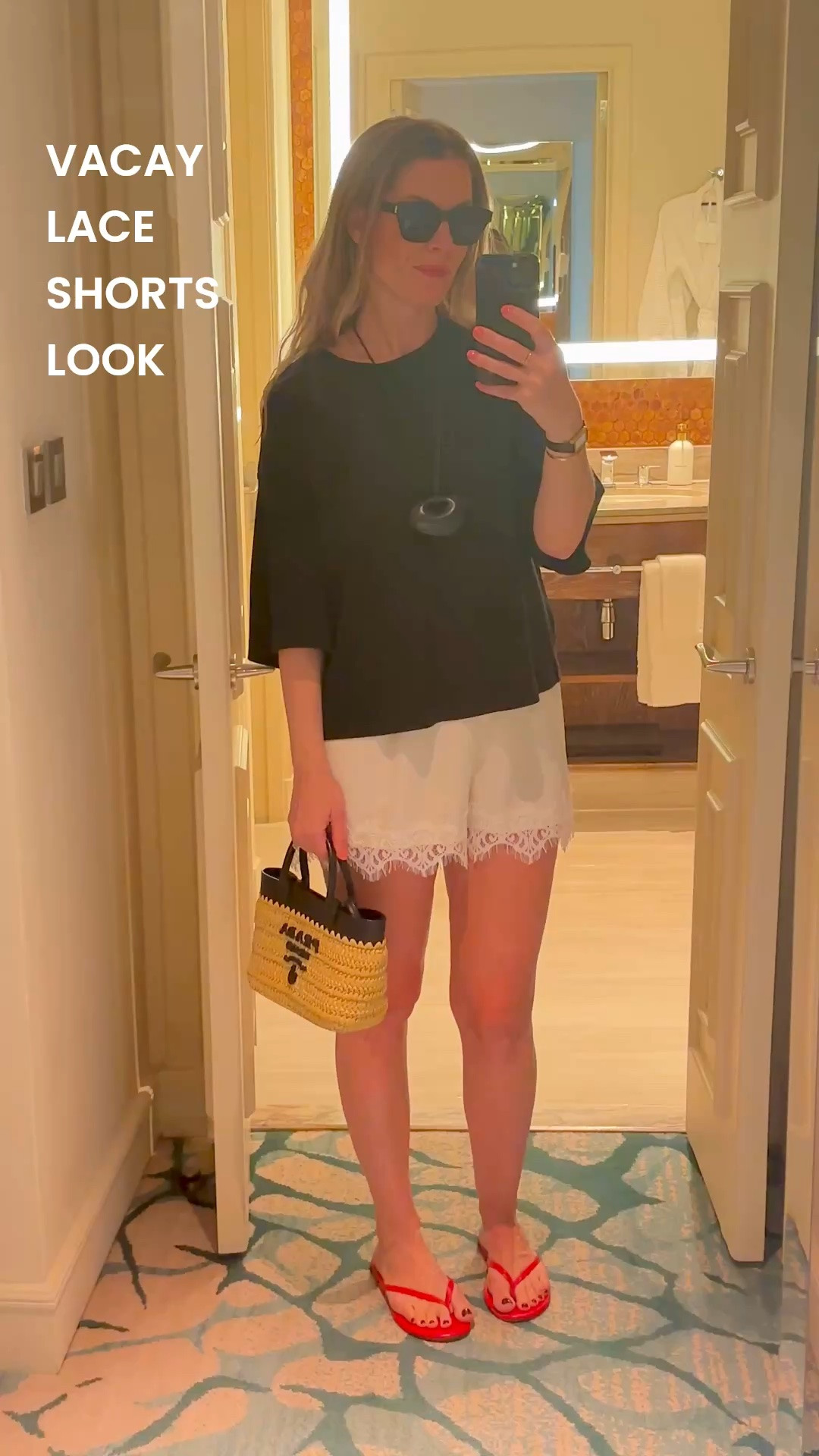 Simple lace shorts outfit, holiday look vacay vacation red sandals casual look 

Wearing the shorts in size S 

#ZARA

#LTKuk #LTKsummer #LTKeurope