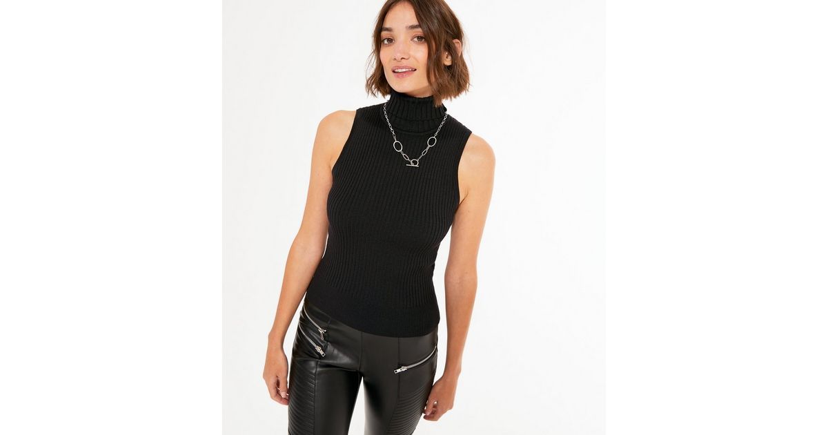 Black Ribbed Knit Sleeveless High Neck Top
						
						Add to Saved Items
						Remove from Save... | New Look (UK)