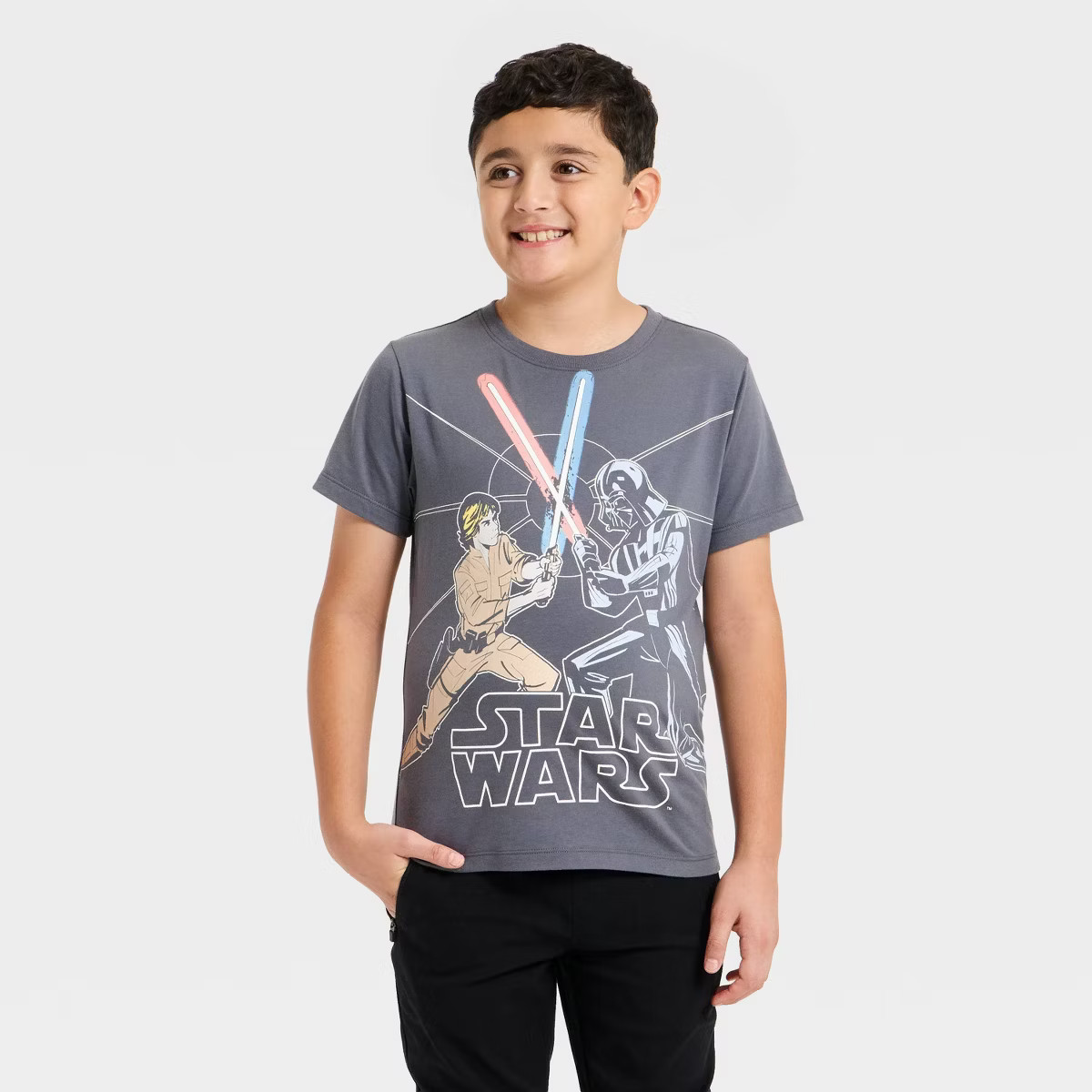 Boys' Star Wars Saber Battle Short Sleeve T-Shirt - Charcoal Gray | Target