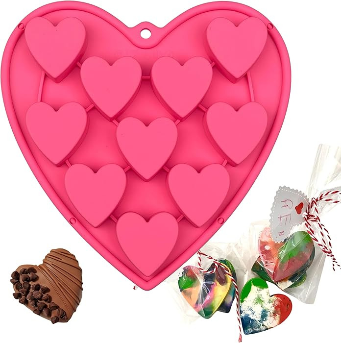 Heart Shaped Cake Pans Heart Silicone Mold for Baking, Large 2 Inches Molds, 10 Cavities Suitable... | Amazon (US)