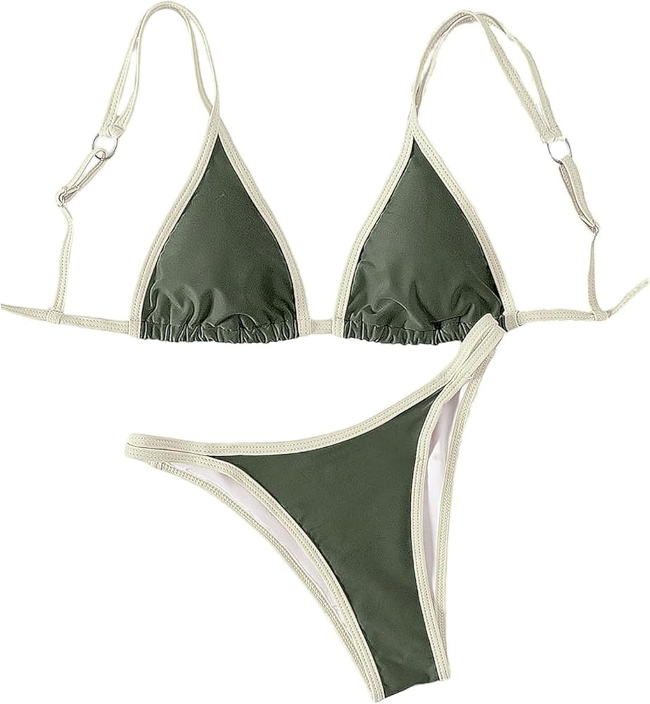 OYOANGLE Women's Triangle Bikini Set Two Piece Swimsuits Color Block Cheeky High Cut Bathing Suit... | Amazon (US)
