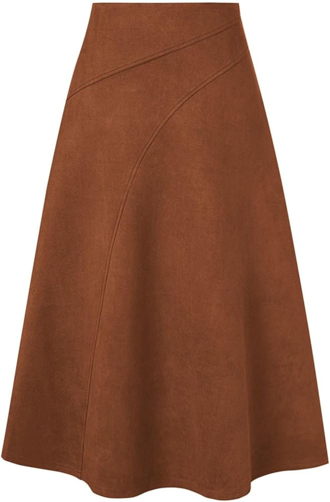 Kate Kasin 2025 Women's Suede Skirts, High Waist A-Line Skirt, Fall Winter Midi Skirt | Amazon (US)