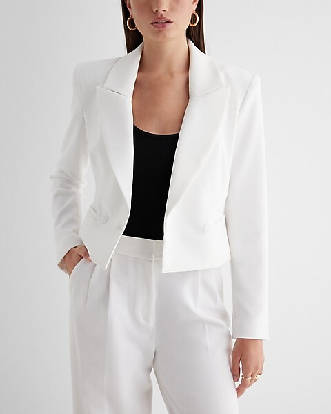 Stylist Peak Lapel Double Breasted Cropped Blazer | Express