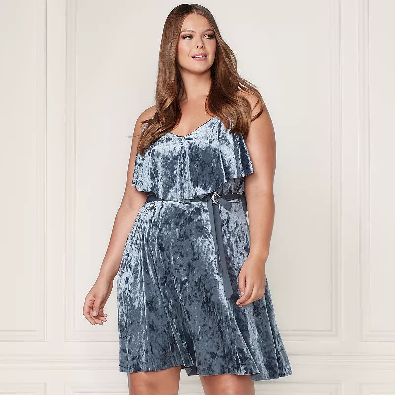 LC Lauren Conrad Runway Collection Velvet Popover Slip Dress - Plus Size, Women's, Size: 0X, Blue | Kohl's