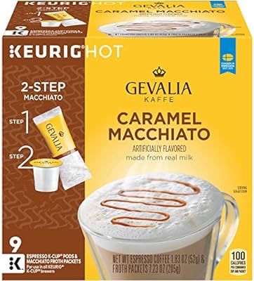 Gevalia Caramel Macchiato Keurig K Cup Pods with Froth Packets (36 Count, 4 Boxes of 9) | Amazon (US)