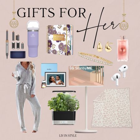 Amazon gift guide for her! Dyson air wrap, Stanley, journal, earrings, tennis bracelet, perfume, AirPods, pajamas, digital picture frame, indoor herb garden, blanket and portable touch screen smart tv. #giftguide #forher

#LTKHoliday #LTKGiftGuide #LTKfamily