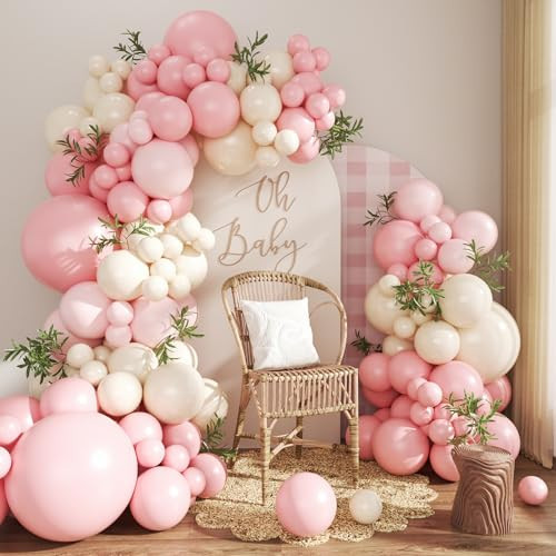 Pink Balloon Arch Kit 124Pcs Pink and White Balloon Arch Garland Kit Pastel Pink Light Pink Sand White Balloons for Baby Shower Bridal Shower Wedding Anniversary Birthday Party Decorations | Amazon (US)