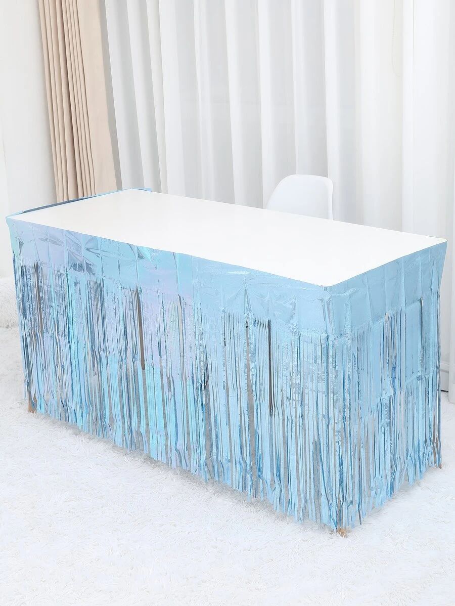 1pc Decorative Tassel Curtain Design Disposable Table Cover, Modern Plain Color Disposable Table ... | SHEIN